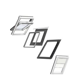 VELUX MK08 Centre-Pivot Window & Beige and White Duo Blind Bundle for Slate 78x140cm