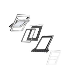 VELUX CK04 Centre-Pivot Window & White Duo Blind Bundle for Tile 55x98cm