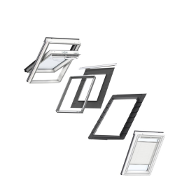 VELUX MK06 Centre-Pivot White Painted Window & White Pleated Blind Bundle for Slate 78x118cm