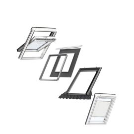 VELUX MK06 Centre-Pivot White Painted Window & White Pleated Blind Bundle for Tile 78x118cm