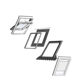 VELUX INTEGRA CK04 White-Painted Window & White Electric Pleated Blind Bundle for Tile 55x98cm