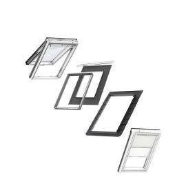 VELUX MK04 Top-Hung Window & Beige and White Duo Blind Loft Bundle for Slate 78x98cm