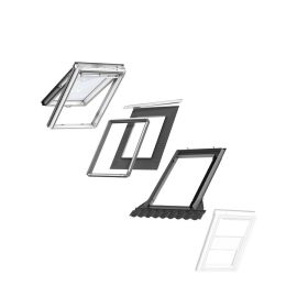 VELUX CK04 Top-Hung Window & White Duo Blind Loft Bundle for Tile 55x98cm