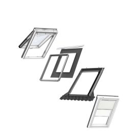 VELUX CK04 Top-Hung Window & Beige and White Duo Blind Loft Bundle for Tile 55x98cm