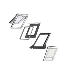 VELUX CK04 Top-Hung Window & Beige Blackout Blind Loft Bundle for Tile 55x98cm