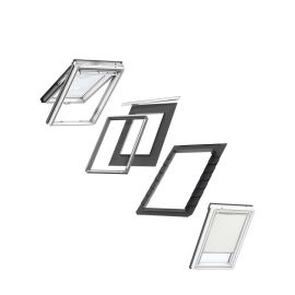 VELUX CK04 Top-Hung Window & Beige Blackout Blind Loft Bundle for Slate 55x98cm