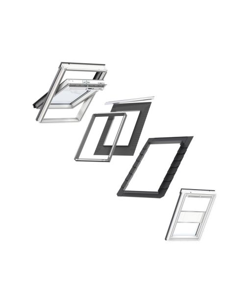 VELUX CK04 Centre-Pivot Window & White Duo Blind Loft Bundle for Slate 55x98cm