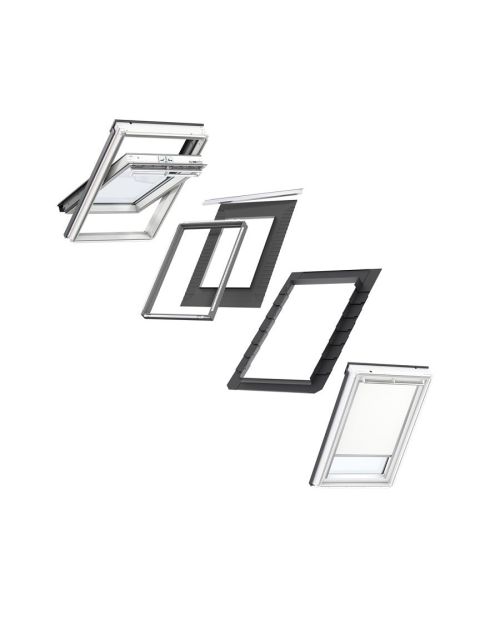 VELUX SK06 Centre-Pivot Window & White Blackout Blind Loft Bundle for Slate 114x118cm