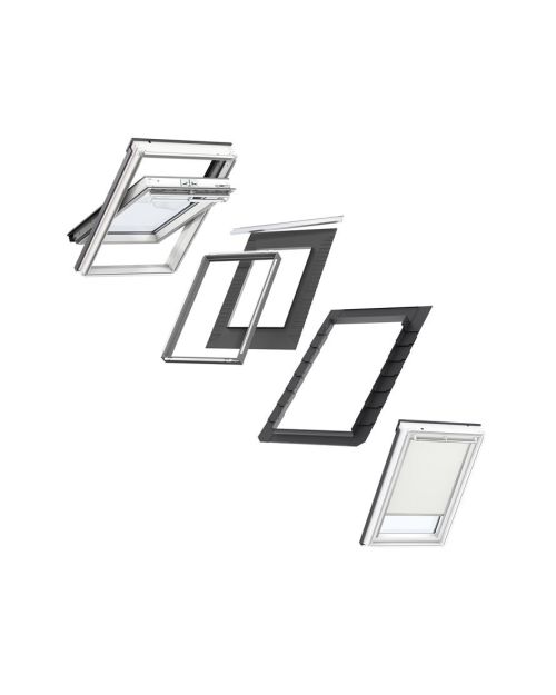 VELUX SK06 Centre-Pivot Window & Light Beige Blackout Blind Loft Bundle for Slate 114x118cm