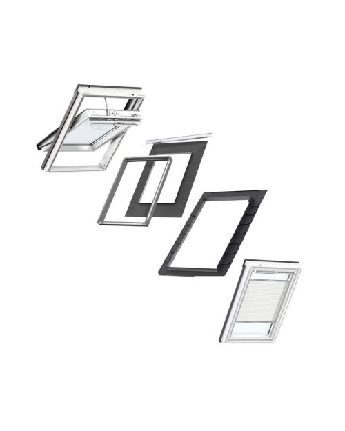 VELUX INTEGRA CK04 White Polyurethane Window & White Electric Pleated Blind Bundle for Slate 55x98cm