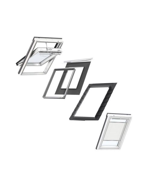 VELUX INTEGRA MK04 White Polyurethane Window & White Electric Pleated Blind Bundle for Slate 78x98cm