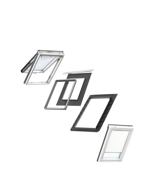 VELUX SK06 Top-Hung Window & White Blackout Blind Loft Bundle for Slate 114x118cm