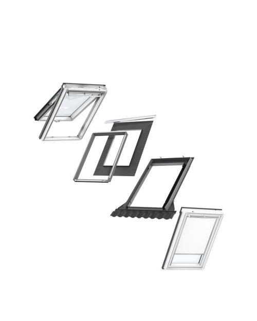 VELUX PK08 Top-Hung Window & White Blackout Blind Loft Bundle for Tile 94x140cm