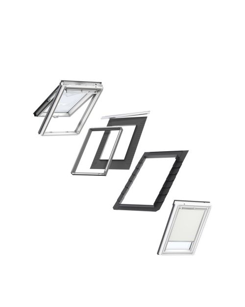 VELUX CK04 Top-Hung Window & Beige Blackout Blind Loft Bundle for Slate 55x98cm