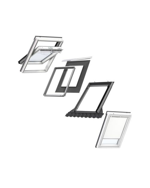 VELUX SK06 Centre-Pivot Window & White Blackout Blind Bundle for Tiles 114x118cm